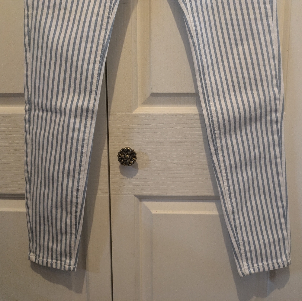 Stradivarius 1400 Mid Rise skinny jeans White Blue Stripes New! - Picture 7 of 13